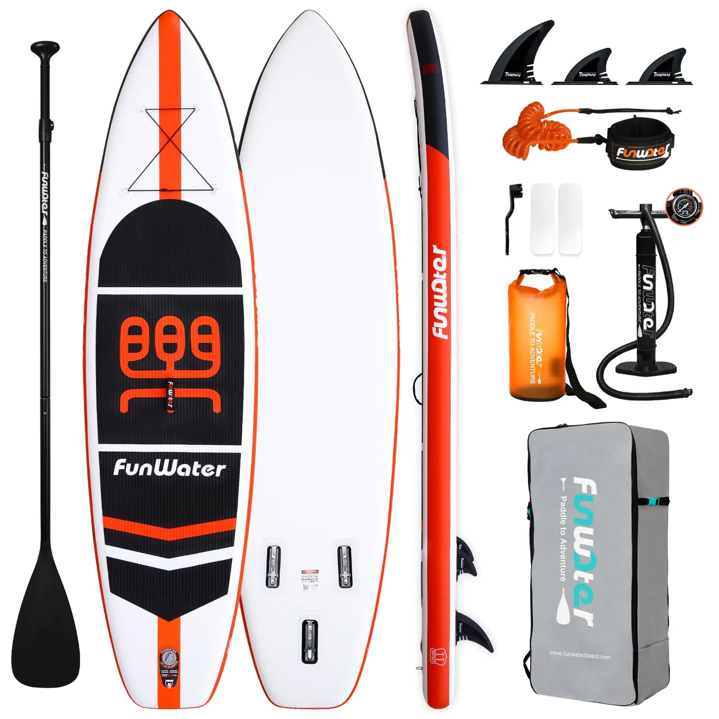 FunWater SUP Inflatable Stand Up Paddle Board 11x33x6 Ultra-Light Paddleboard with ISUP AccessoriesFinsAdjustable Paddle PumpBackpack Leash Waterproof Bag