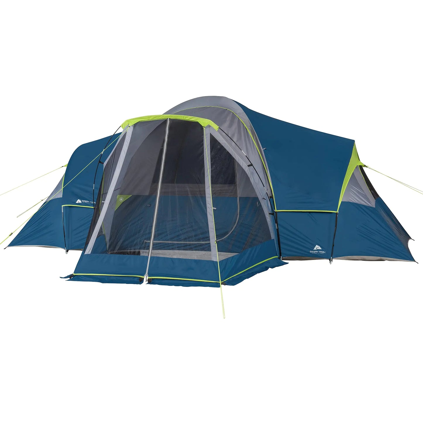 Dome Tent Ozark Trail 10-Person Family Camping Tent with 3 Rooms and Screen Porch blue