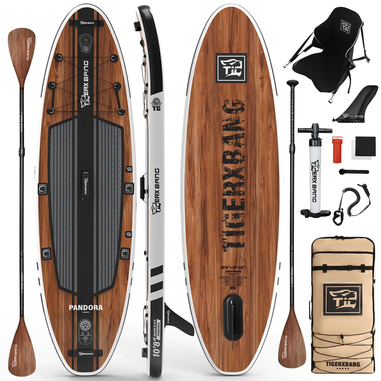 TIGERXBANG Paddle Board 10.8 Stand Up Paddle Board with Premium Complete Inflatable SUP Accessories Extra Wide Paddleboards for Adults & Kids-Pandora Collection Indian Black