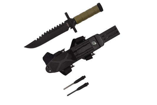 12.75" Tactical Survival Rambo Hunting Fixed Blade for Practical Use Durable Knife Army Bowie w Sheath (Style 1 Green)