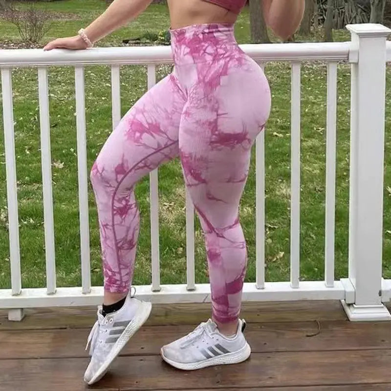 Women's High Waist Seamless Tie-Dye Yoga Tights