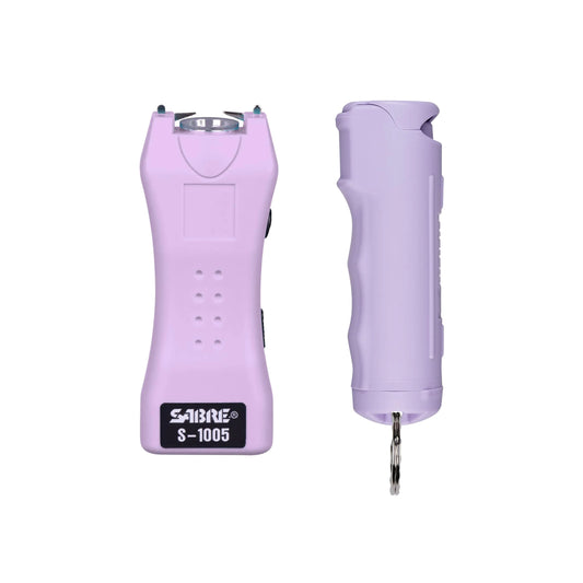 SABRE Pepper Spray & 2-in-1 Stun Gun with Flashlight Self Defense Kit Fast Flip Top Safety Finger Grip for Better & Faster Aim Painful 1.60 µC Charge 120 Lumen LED Light Rechargeable 0.54 fl oz