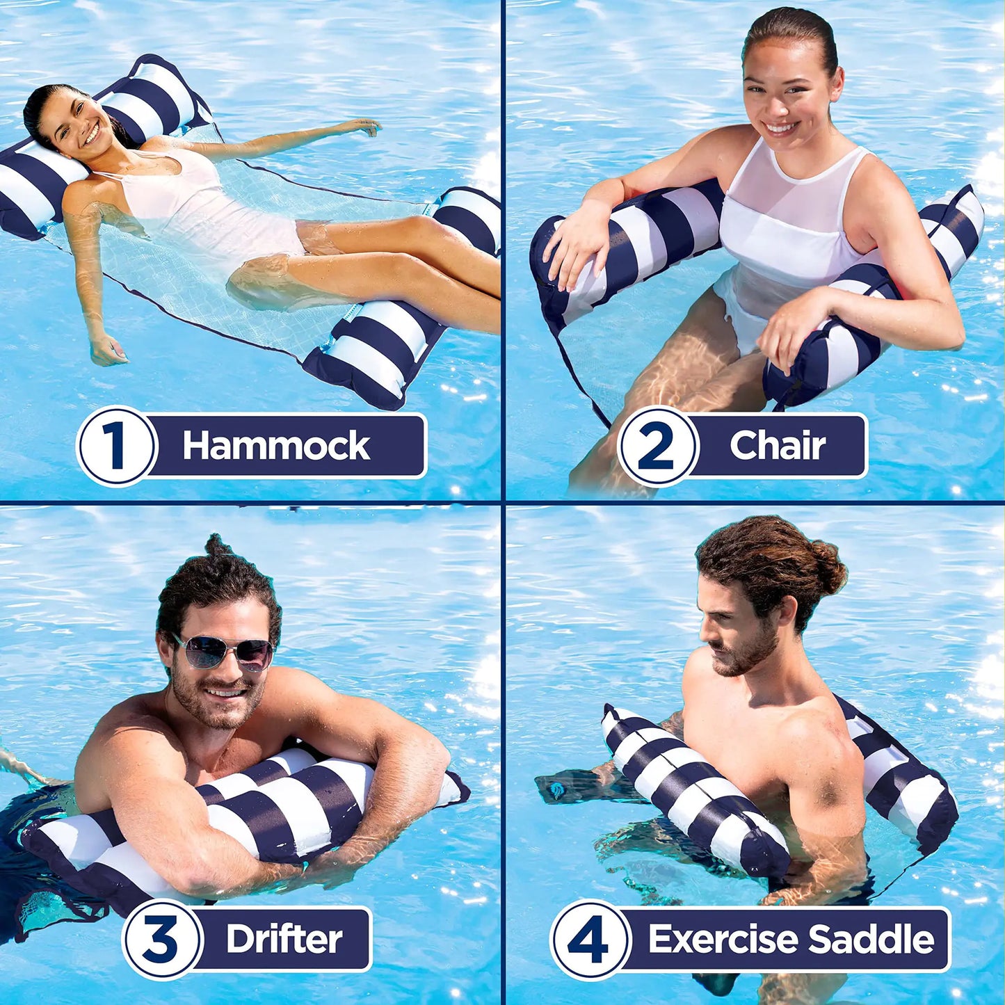 AQUA 4-in-1 Inflatable Pool Lounge Chair with Backrest