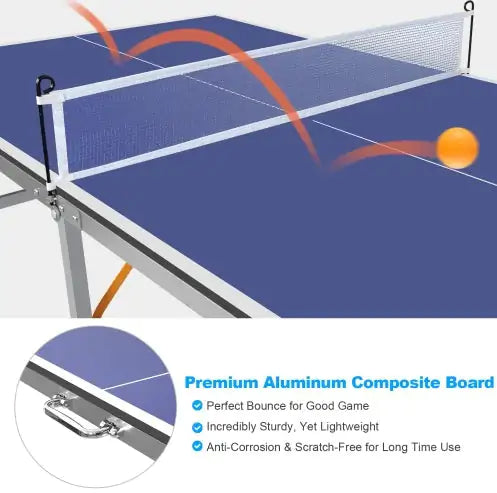 6ft Mid-Size Table Tennis Table Foldable Portable Ping Pong Table Set For Indoor  Outdoor Games With Net, 2 Table Tennis Paddles And 3 Balls