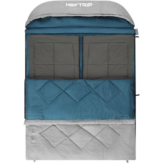 HEYTRIP Double Sleeping Bag with Blanket Queen Size Two Person Sleeping Bag for Adults 20 Degree Sleeping Bag for Couples Blue