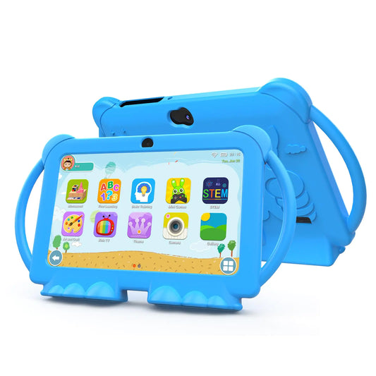 Android 12 Kids Tablet 7 inch Tablet for Kids 4GB RAM 32GB ROM Toddler Tablet with Case Quad-core Processor 1024*600 IPS Screen Parental Control Dual Camera IWAWA APP Children Tablet for Boys