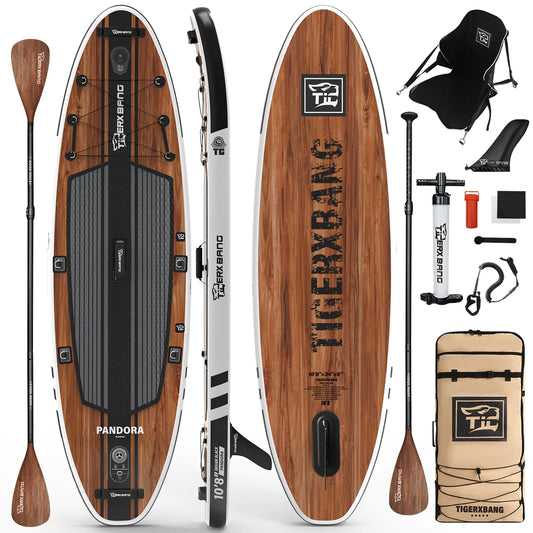 TIGERXBANG Paddle Board 10.8 Stand Up Paddle Board with Premium Complete Inflatable SUP Accessories Extra Wide Paddleboards for Adults & Kids-Pandora Collection Indian Black