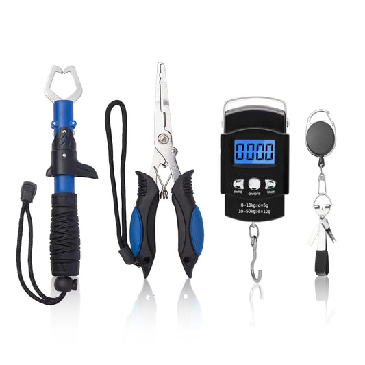 YAMLGHT Fishing Tools Set Fishing Pliers Fish Lip Gripper Handheld Digital Fish Scale Fishing Knot Tying Tool with Retractors Fishing