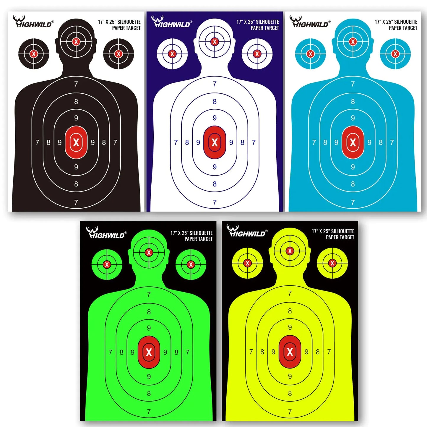 Highwild Shooting Range Silhouette Paper Target - 17X25 Inches (25 Pack Multi Color)