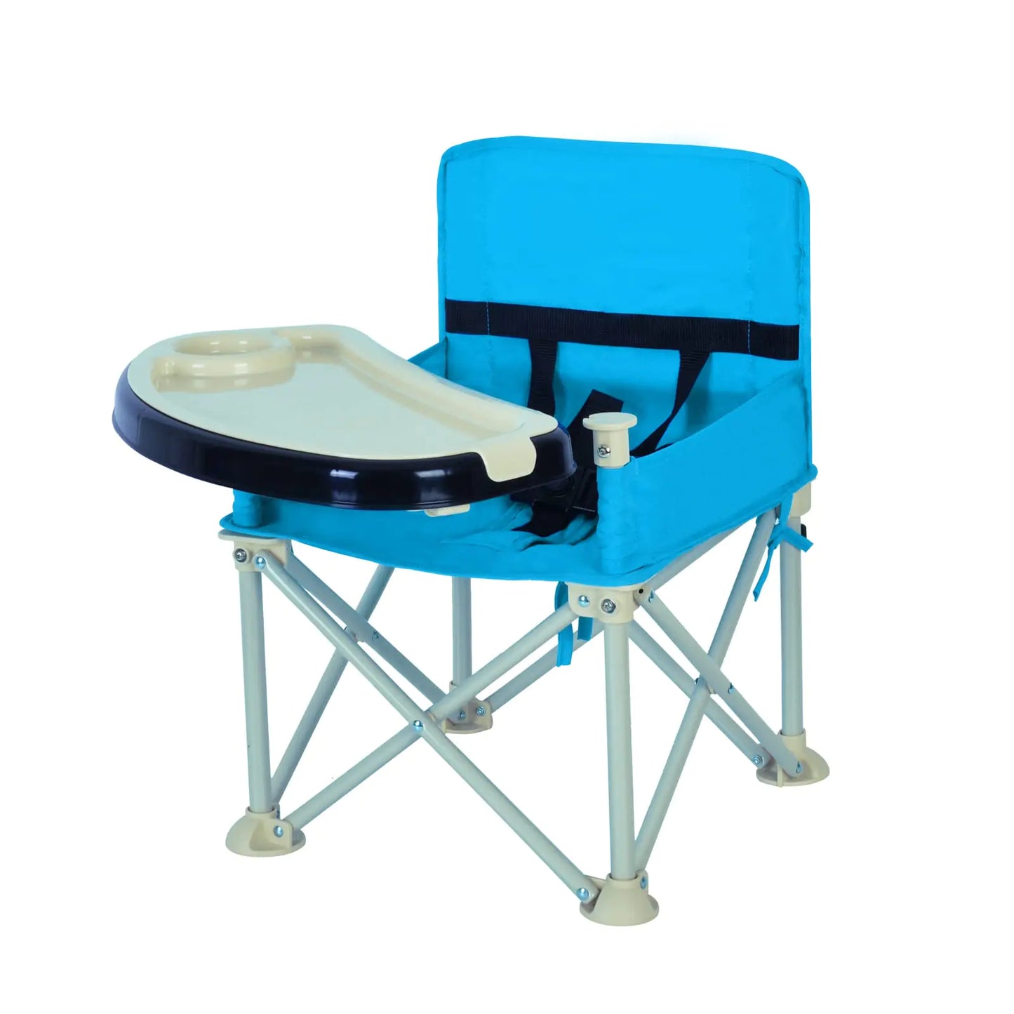 Travel Booster Seat & Activity Chair Folding Portable High Chair for Eating Dining Camping Park Beach or Grandma Use 2 Oversized Removable Tray with Cup Holder for 6-36 Months Baby(Lvory