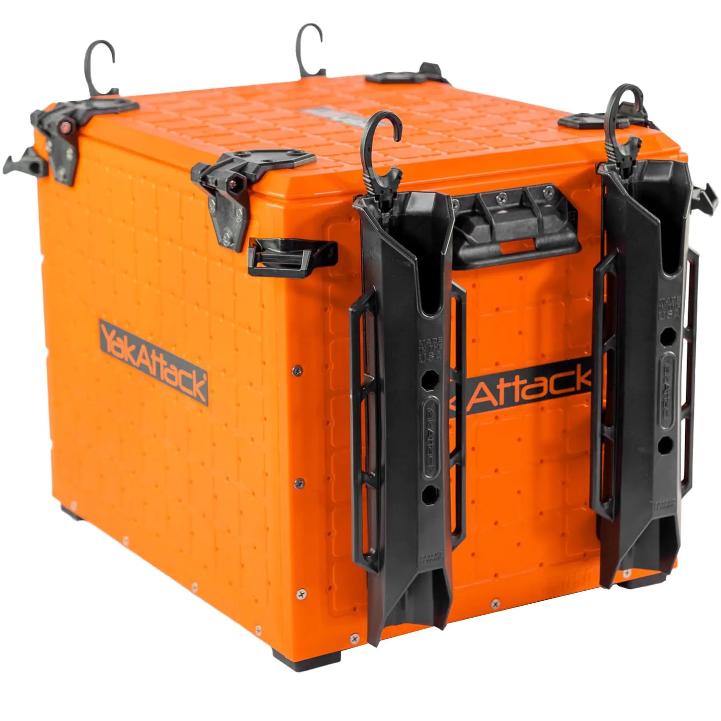 YakAttack BlackPak Pro Kayak Fishing Crate - Includes 4 Attachable Fishing Rod Holders 13" x 16" - YakAttack Orange | Kayak Fishing Accessories