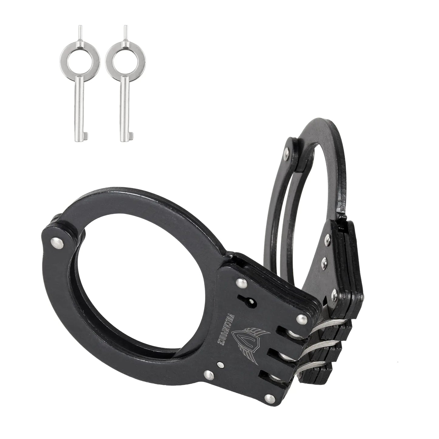 vulcanforce Professional Grade Steel Hinged Handcuffs – Double Locking Tactical Handcuff with 2 Keys – Extra Sturdy Used by Various Law Enforcement & Police Departments Worldwide (Black)