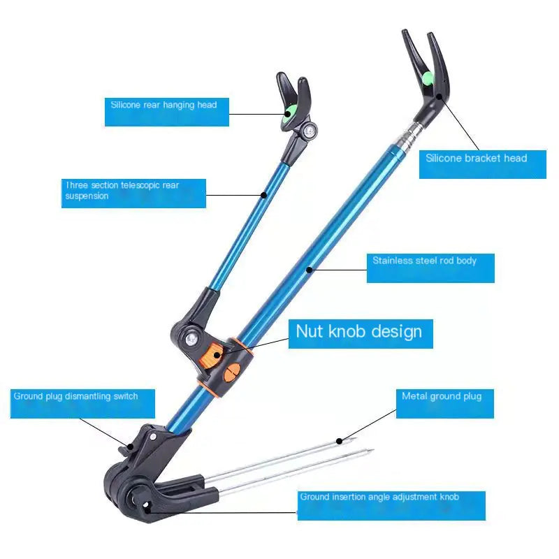 Black Gold Steel Fishing Rod Holder 17mm Adjustable Stand