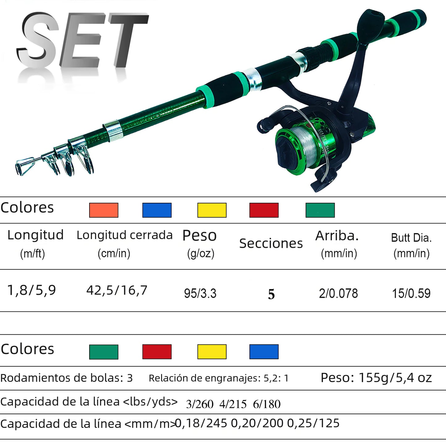 1.8m Fishing Rod and Reel Set for Beginners and Kids