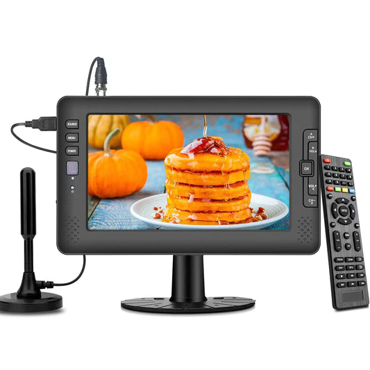 Jexiop 9" IPS Screen Small TVPortable TV with Digital ATSC Tuner USB Port AV Input Built-in Rechargeable Battery Operated TV Mini TV for Camping Caravan Kitchen