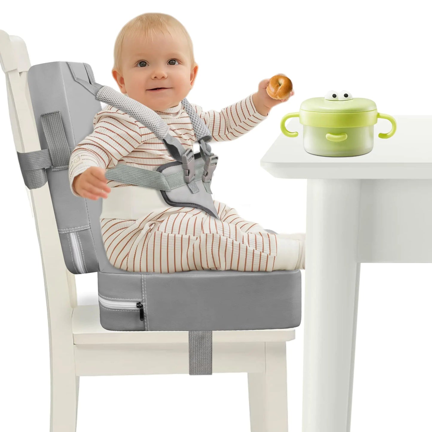 Booster Seat for Kitchen Chair - Harness Straps Fixing Toddler Booster Seat for Dining Table PU Waterproof Portable High Back Booster Seat