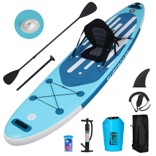 YUSING Inflatable Paddle Board with Seat 11 x 32 x 6" SUP Paddle Boards for Adults Non-Slip Deck SUP Paddle Board with Premium Kayak and SUP Accessories (Blue)
