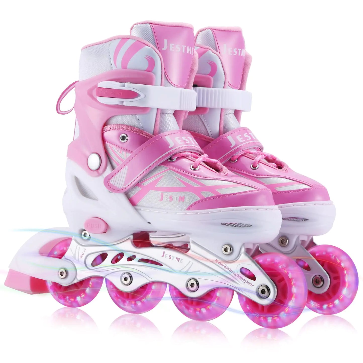 Adjustable Inline Skates for Girls Boys Beginners Kids Roller Skates with All Illuminating Wheels (Pink Medium-Big Kids(1-4 US))