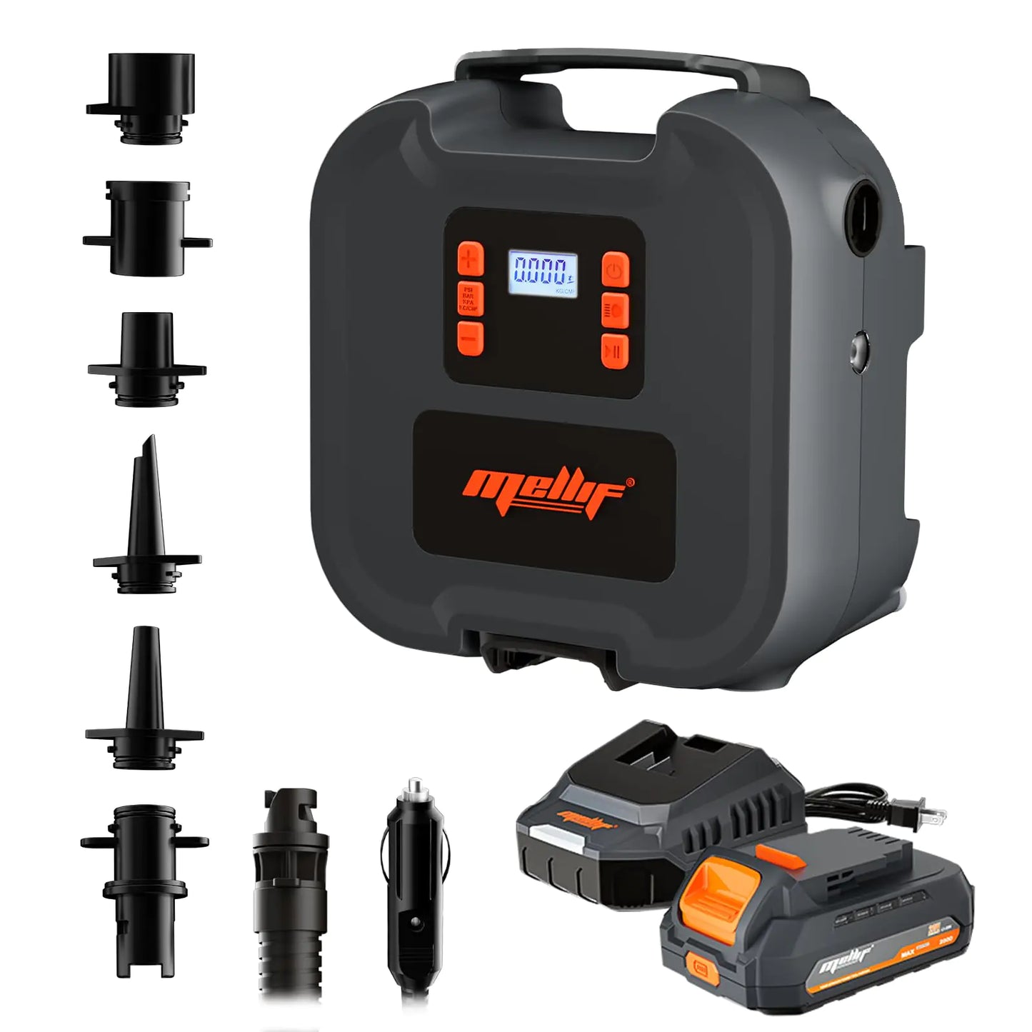 Mellif 20PSI High Pressure Paddle Board Pump Compatible with Dewalt 20v Max Battery Portable Electric SUP Air Pump Quick Inflating & Deflating Auto-Off 12V DC Car Connector 2.0Ah Battery