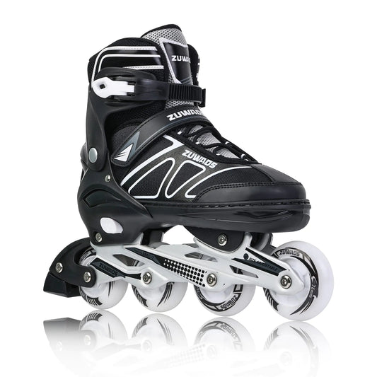 KIKSTYO Adjustable Inline Skates for Kids and Adults Roller Skates with Featuring All Illuminating Wheels for Girls and Boys Men and Women Black Size