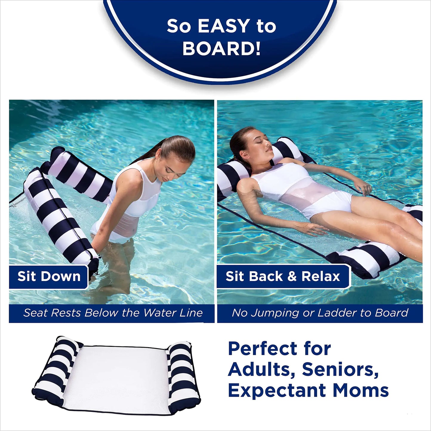 AQUA 4-in-1 Inflatable Pool Lounge Chair with Backrest